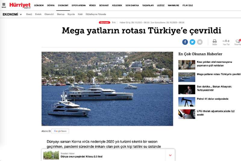Mega Yachts route to Turkey