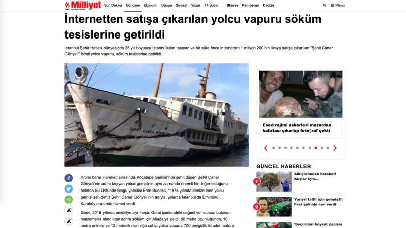 İnternetten satışa çıkarılan yolcu vapuru söküm tesislerine getirildi