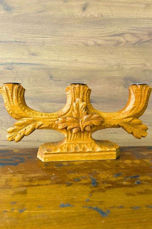 Vintage Ahşap Oyma Şamdan