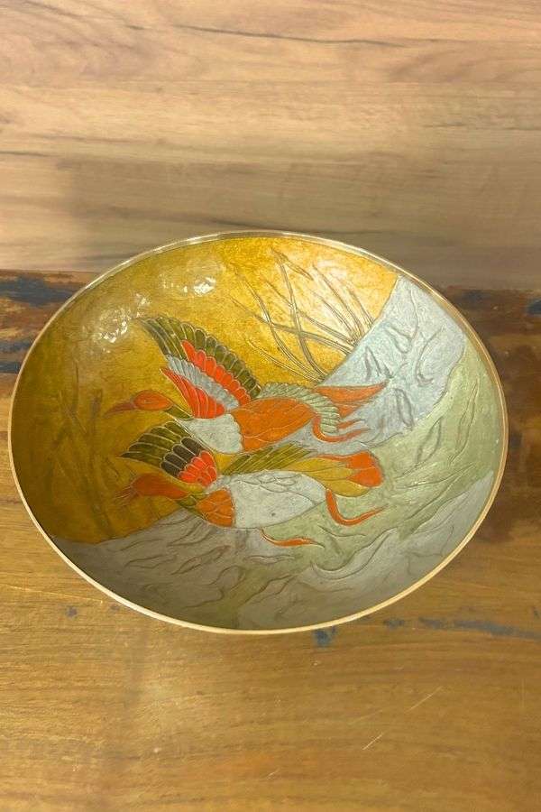 Vintage Pirinç Ördek Motifli Tabak