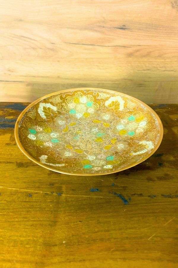 Antika Pirinç İşlemeli Dekoratif Tabak