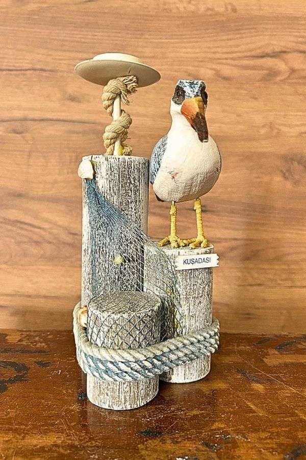 Ahşap Kütük Kuş Süsü Mumluk